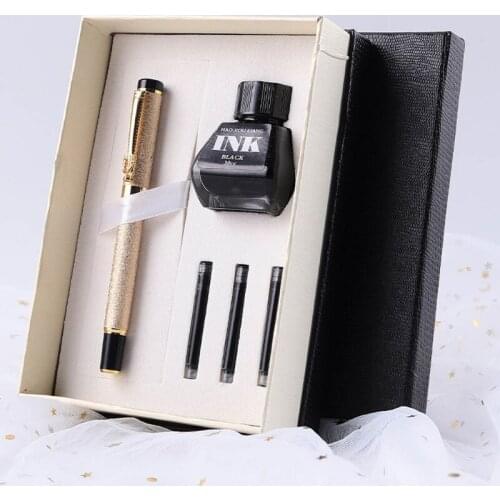 Classic Metal Fountain Pen Set with Ink Bottle 3 x Ink Sacs Dragon Head Pen Clip