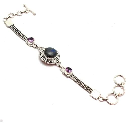 Genuine Rhodonite Bracelet 925 Sterling Silver, 20 cm, GRPB0408