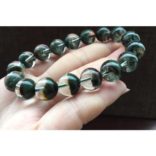 Natural Green Phantom Quartz Clear Round Beads Bracelet Garden 12mm Women Men Crystal Stretch Bracelet Genuine AAAAAA