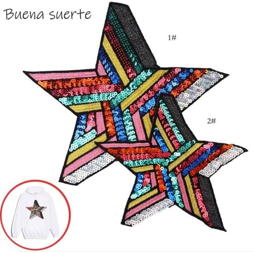 NEW Five-pointed Star Colorful Sequins Patch for Clothing Embroidered Sewing Applique Cute Sew on Fabric DIY Apparel Accessories