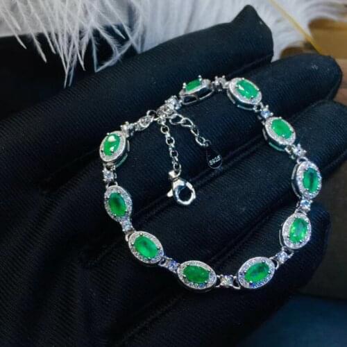 New Arrival Real and Natural 925 sterling silver Fine jewelry Emerald Bracelet Natural And Real Emerald Bracelet