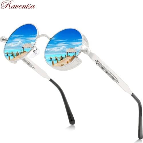 RAVENISA Retro Round Sunglasses For Men Women 2020 Punk Metal Blue Mirror Sun Glasses Designer Night Vision Eyeglasses 330