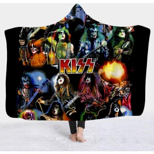 KISS Hooded Blanket 3D full print Wearable Blanket Adults men women Fleece Blanket Rock Quilt style-2