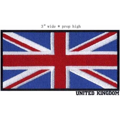 UNITED KINGDOM embroidery flag iron on patch 3" wide black border for bags/jean