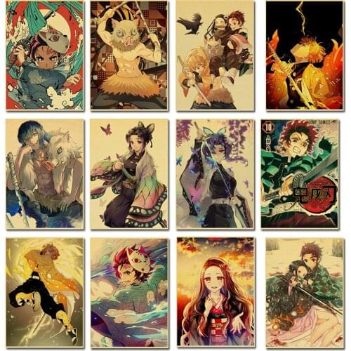 Demon Slayer: Anime Poster Vintage Canvas Painting Bedroom Wall Art HD Print Painting