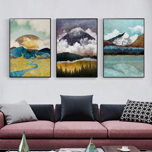 Nordic Abstract Sunrise Sunset Canvas Painting Landscape Posters and Print Minimalist Wall Art Pictures for Living Room Decor