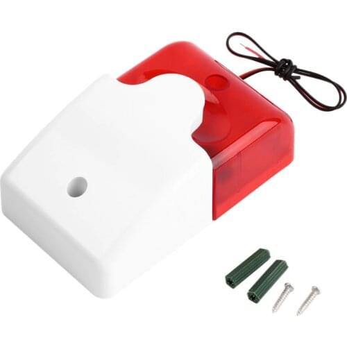 1Sets 108dB Sound Alarm Mini Wired Strobe Siren Durable 12V Strobe Flashing Red Light Sound Siren Home Security Alarm System