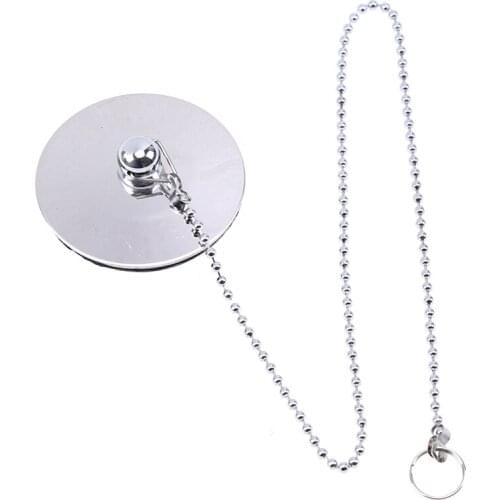 Chrome Plated Bath Tub Drain Sink Bathroom Kitchen Basin Tool Stainless Steel Rubber Stopper Plug with Chain Bathtub Accessories