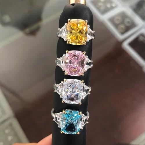 Luxury Cushion cut 6ct Lab Diamond Ring 100% Original 925 sterling silver Engagement Wedding band Rings for Women Bridal Jewelry