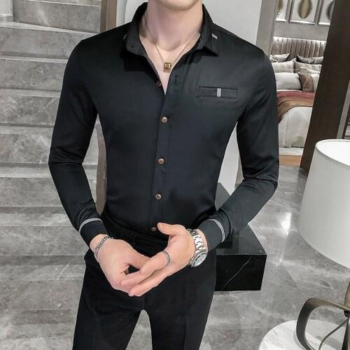 High Quality Mens Shirts 2021 Spring Solid Color Formal Dress Shirts Male Business Casual Chemise Homme Streetwear Social Tops