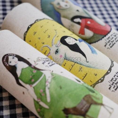 Hand dyed 3Assorted Cotton Linen Printed Quilt Fabric For DIY Sewing Patchwork Home Textile Decor 20x20cm Bear and girl