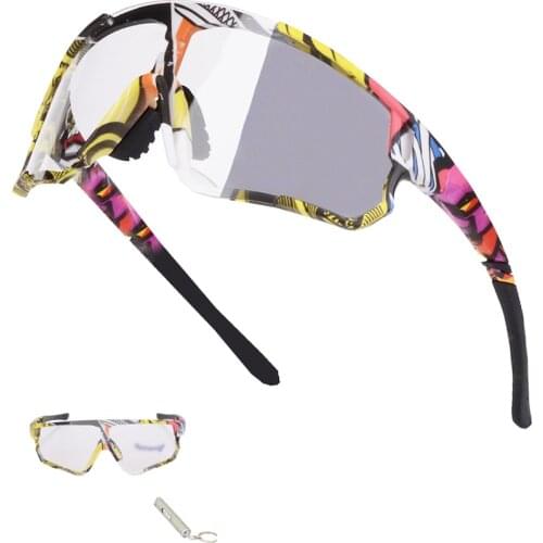 New Printing Clear Photochromic Outdoor Cycling Sunglasses UV400 Bicycle Sports Glasses Men Women Riding Bike Eyewear