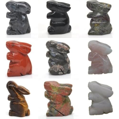 1.5" Standing Rabbit Statue Natural Gemstone Room Decoration Healing Crystal Animals Figurine Reiki Carved Stones Gift Wholesale