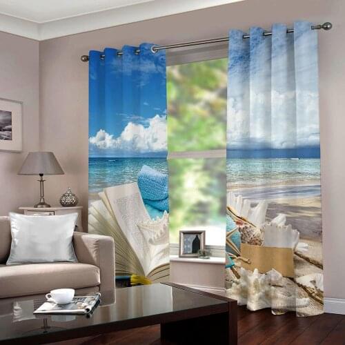 Blackout 3D Curtains books and beach Curtains For The Living Room Bedroom Modern Fashion Silk Window Curtain