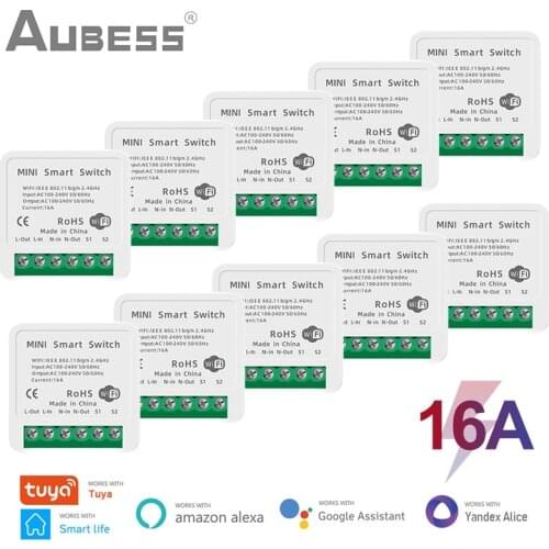 16A Tuya Wifi Mini DIY Smart Switch Led Light Smart Life Push Module Supports 2 Way Relay Timer Work with Google Home Alexa