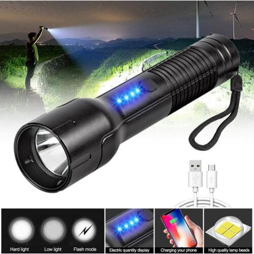 Waterproof 1500LM LED Strong Light Flashlight USB Charging Torch 3 Lighting Modes Lantern with Power Display