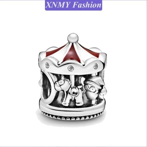 XNMY New Silver Color Beads Fit Original Pandora Bracelets Christmas Carousel Charm Women DIY Fashion Jewelry Gift