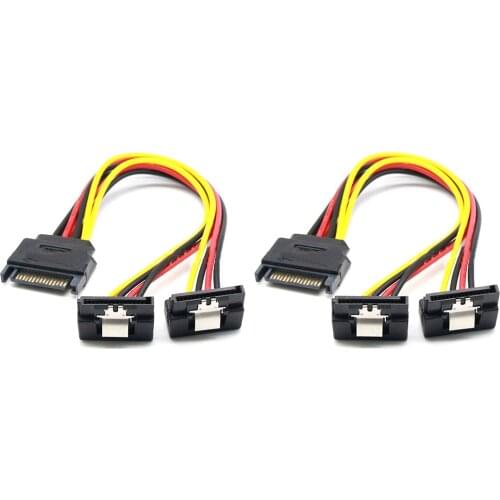 XT-XINTE 20cm SATA 15Pin Male to Dual 15P Female 90 Degree/180 Degree Y Splitter Power Adapter Cable