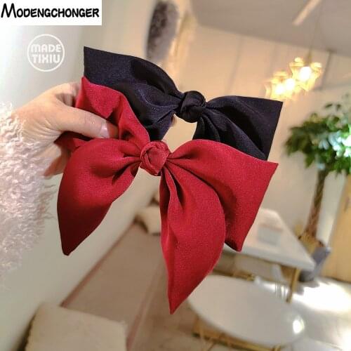Fashion Satin Big Barrette Bow Hairpin For Woman Female Korean Red Adult Spring Clip Hair Accessories Headdress Lolita Headwear