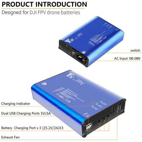 FPV drone charger 3 battery charging with USB port for DJI FPV drone accessories