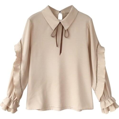 Spring Womens Blouse Bow Chiffon Shirt Long Sleeve Polo-Collar Fairy Loose Super Fairy Design Bottoming Shirt