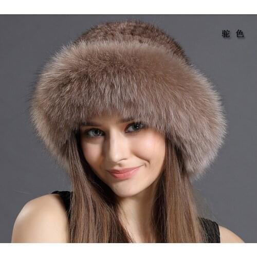 New Genuine real natural knitted Mink Fur Hat Cap women hand made knit Fashion Winter Headgear free shipping H1901