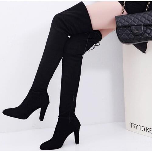 2021 Womens Stretch Boots Pointed Toe Over The Knee Boots Fashion Ladies Shoes Women Boots Winter Shoes Woman Warm Big Size 43