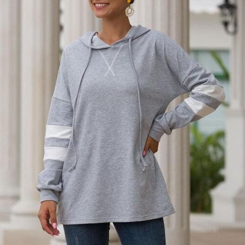 Womail Women Striped Print Hoodies Loose Sport Pullover Hip Hop Streetwear Stylish Casual Blouse Comfortable Hoodies