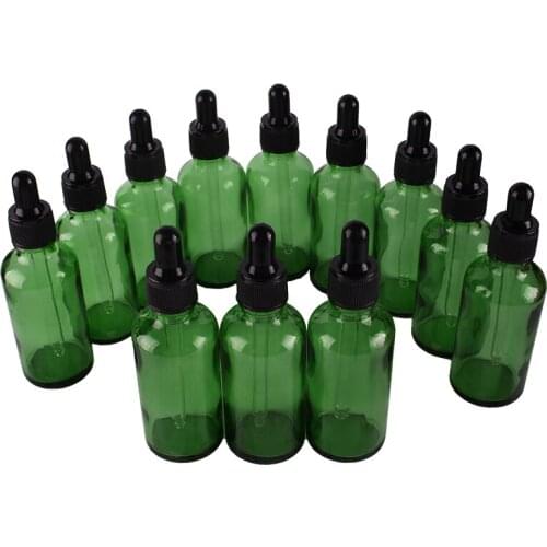 12pcs 50ml Green Glass Dropper Bottles with Pipette for essential oils aromatherapy lab chemicals