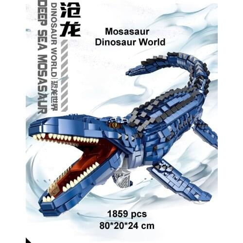 1859pcs Animal World/Dinosaur World Jurassic Marine Predator Mosasaur Model Building Blocks Pet Toys For Boys Birthday Gifts DIY