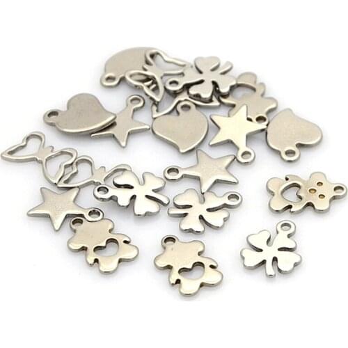 20pcs 304 Stainless Steel Charms for Jewelry Bracelet Necklace Pendant Diy making Four Leaves Clover Dolphin Butterfly Star Moon