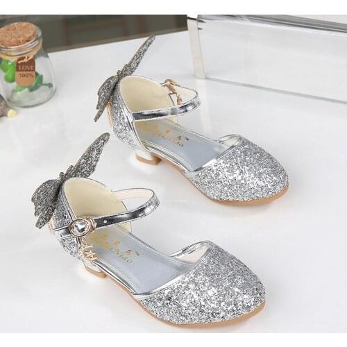 2019 Girls Sandals Summer Kids Shoes Girls Princess Shoes With High Heels Pink Leather Rhinestone Sequin For Dance Wedding Shoes