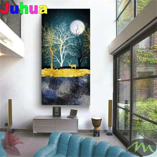 Abstract deer diy Diamond Painting Mosaic diamond Embroidery Gold Moon Tree nordic Pictures Living Room Decor drop shipping
