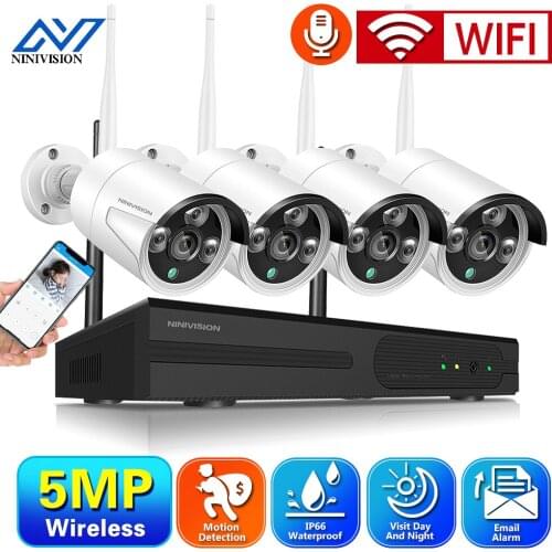 NINIVISION 5MP Wireless WIFI CCTV System 4CH NVR Kit H.265+4Pcs Outdoor IP66 Security IP Camera P2P Video Surveillance Set