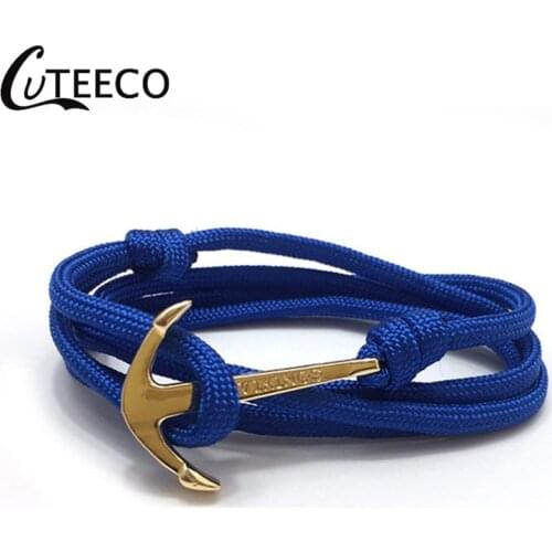 CUTEECO Anchor bracelet Fashion Strand Bracelets Personality Navy Boat Anchor Rope Bracelet Men and Women Hand Catenary Golden