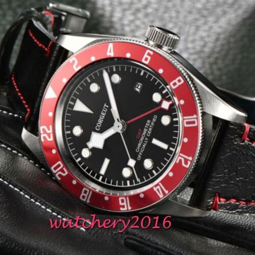 41mm Corgeut Automatic Watch Sapphire Black Dial Clock Mechanical Watches Classic Men Watch Top Brand Luxury GMT Gifts for Men