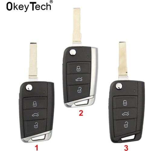 OkeyTech 3 Button Remote Key Flip Car Key Case For Volkswagen VW Golf 7 4 5 mk4 6 for Skoda Octavia good Quality Folding Shell