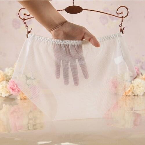 Womens Sexy Briefs Underpants Mesh Ultra-thin Middle Waist Solid Color Soft Seamless Panty L-3XL Design Transparent Womens