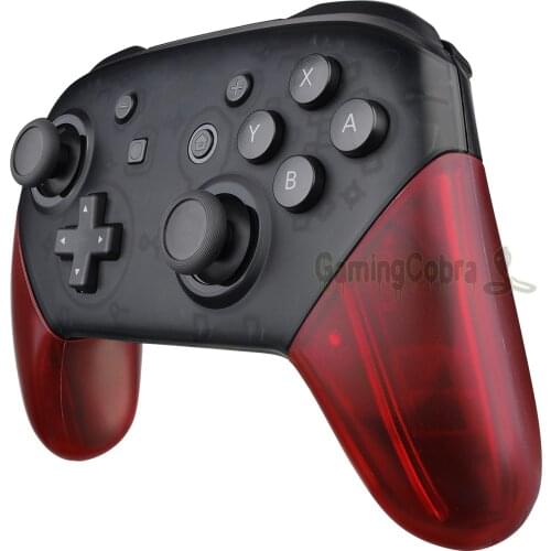 EXtremeRate Transparent Clear Red DIY Hand Grip Shell Case Replacement for NS Switch Pro Controller