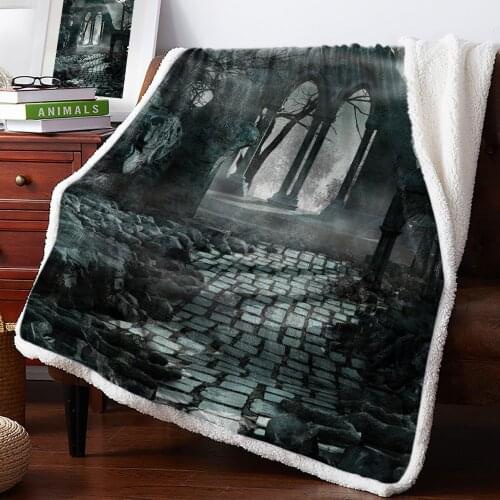 Halloween Gothic Architecture Horror Night Black Bedspread Coverlet Blankets Fleece Throw Cover Wrap Personalized Thick
