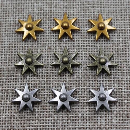 DIY leather craft wallet bag clothes sewing jeans decoration metal rivet with nail set star hexagram design 15mm 200pcs/lot