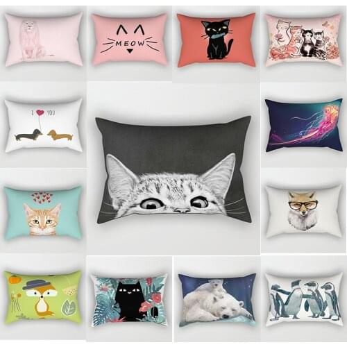 Beauty funny cats dogs foxs panda bear animals pillow covers short plush rectangle small pillow cases size 50cm by 30cm