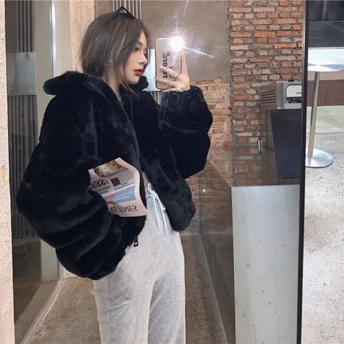 Korean Casual Plush Coat 2021new Green Short Faux Fur Coats Women Stand Collar Overcoat Winter Thicken Warm Furry Jackets Woman
