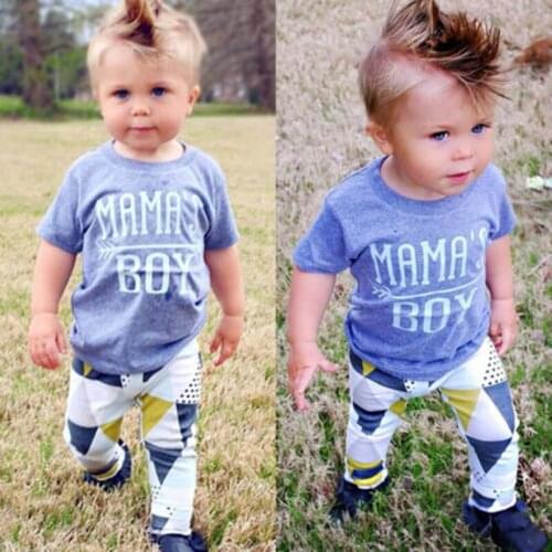 2021 Hot Selling Baby Boy Clothing Set Summer Short Sleeve Cotton MAMAs Letter T-shirt+Pants Newborn Toddler Baby Boys Clothes