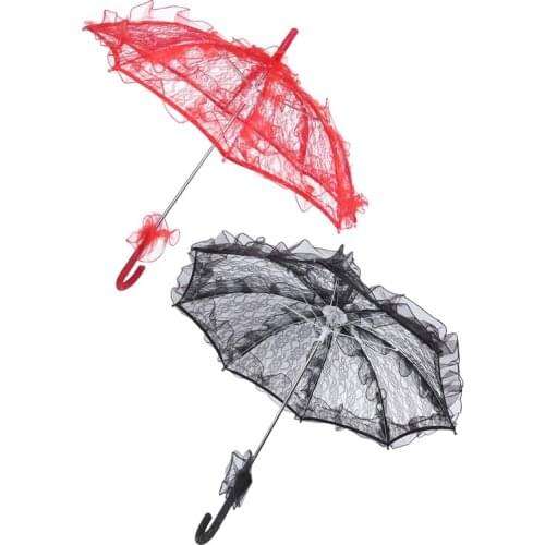 Hot TTKK 2Pcs Lace Parasol Wedding Lace Flower Wedding Bride Parasol Umbrella, Red & Black