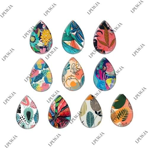 LPLWJA Summer Beautiful Flower Leaf Floral Tear Drop Shape Glass Cabochon Mixed Printed Photo Demo Flat Back Making Findings
