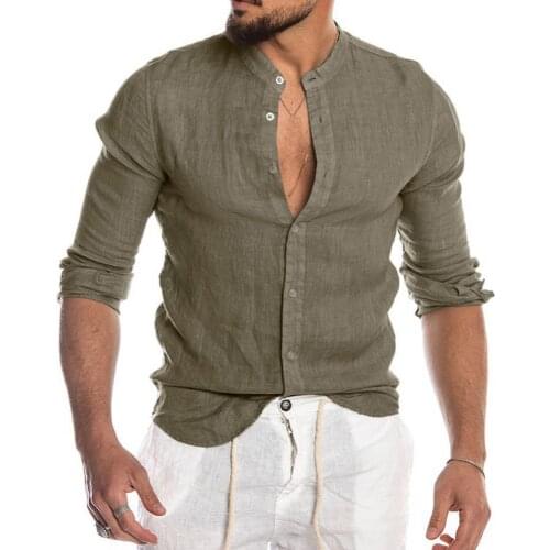 Men Shirts Casual Autumn Long Sleeve Stand Collar Single-breasted Office Streetwear Shirt Mens Clothing 2021