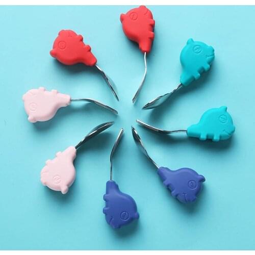 BalleenShiny Stainless Steel Baby Eating Spoon Silicone Short Handle Fork And Spoon Baby Feeding Spoon Childrens Cutlery Set