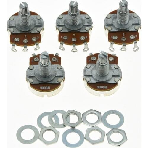 KAISH Pack of 5 B500K Guitar Linear Pots 24mm Large Base with Long Shaft Potentiometer