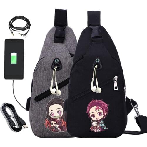 New Anime Demon Slayer Chest Bag Male and Female Students Shoulder Bag Mens Casual Diagonal Small Backpack Messenger Bag
